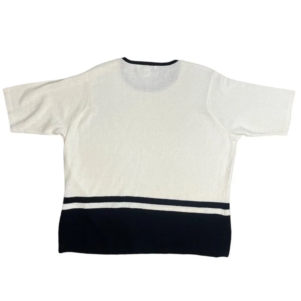 Vintage August Max Woman Cardigan Short Sleeve Top Set Off White Black Size X - Picture 6 of 13